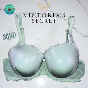 Victoria's Secret Bra 36DD‎ Dream Angels Shimmer Mint Lace Trim Underwire Padded